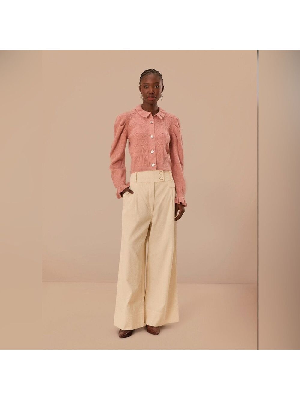 Farm Rio Off-White Double Waistband Pants
